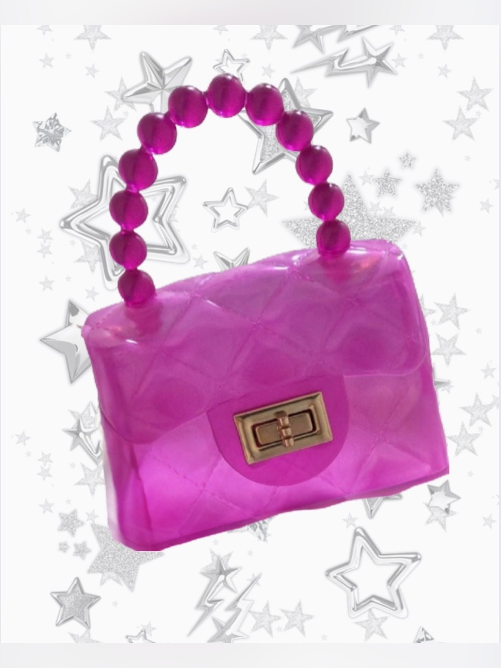 Pink Jelly Bead-Handle Quilted Crossbody Bag. New with chain